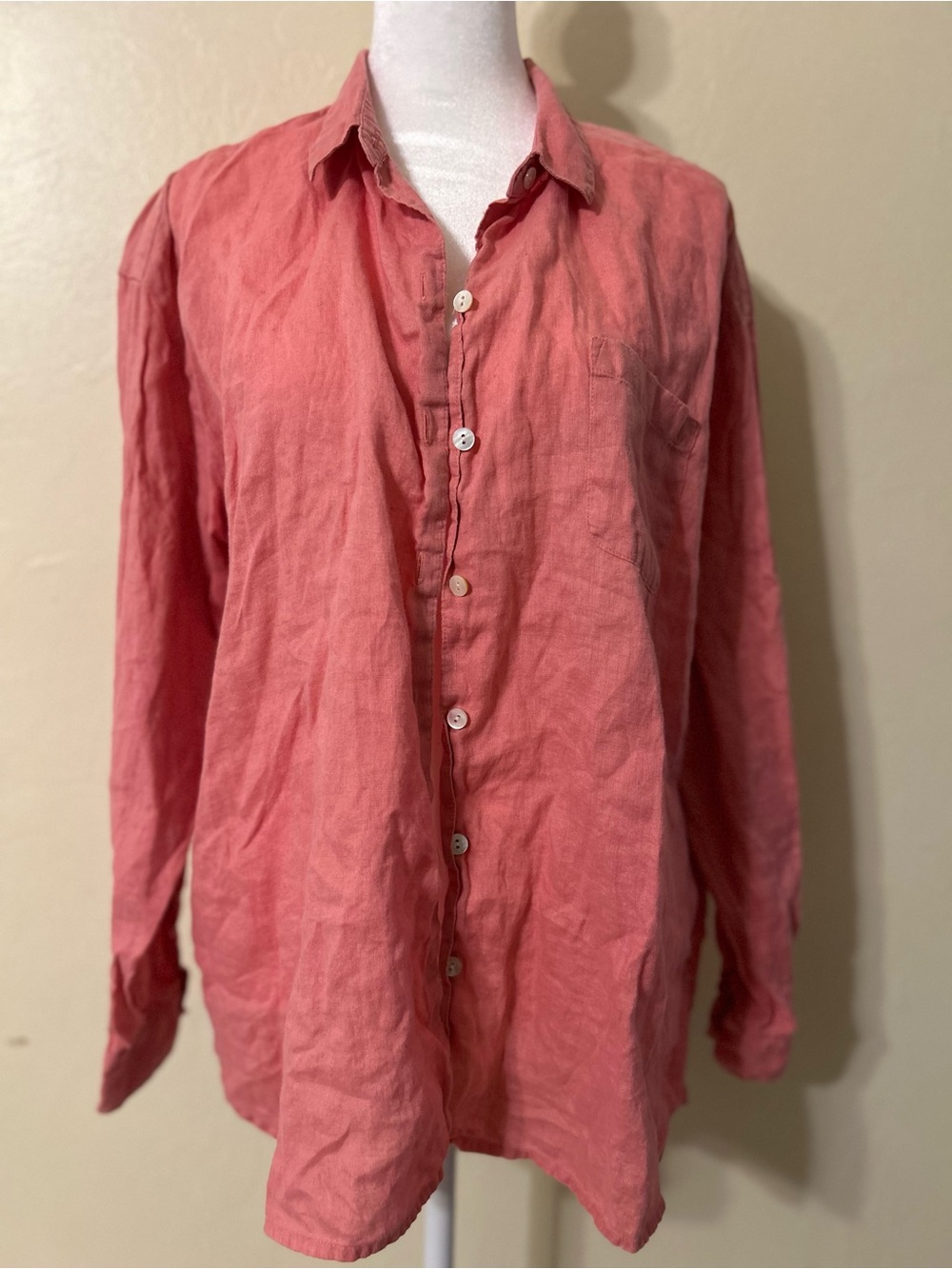 Washed Coral Pink Linen Button-Down Camisole Top